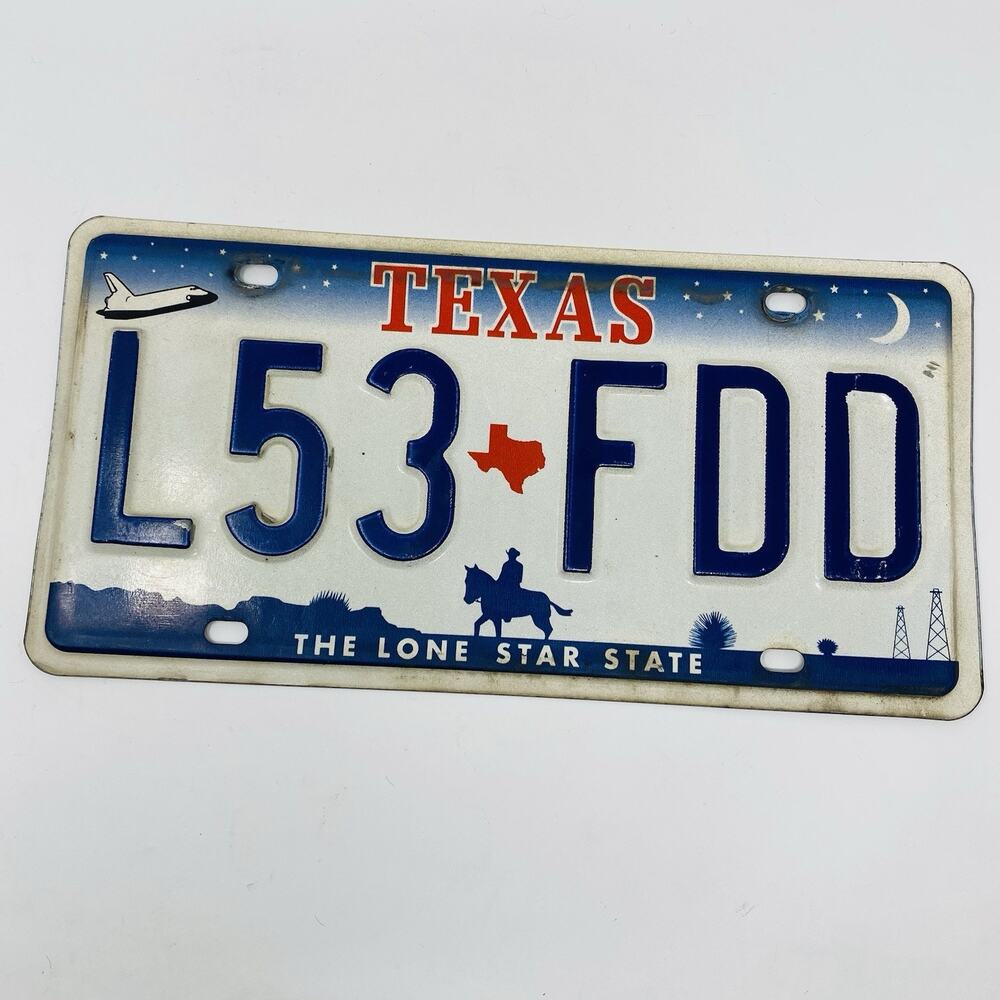 Vintage 1999 Texas License Plate White Blue Red L53 FDD Collectible